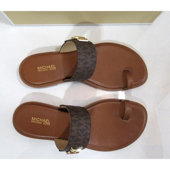 Michael Kors Jilly Thong Flat Sandals Double Strap Brown Multi Size 7.5 - Picture 6 of 9